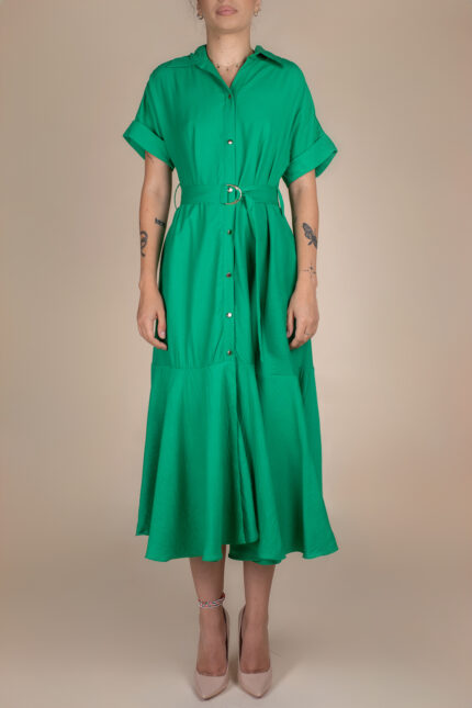 Rochie camasa midi cu volan si cordon Green