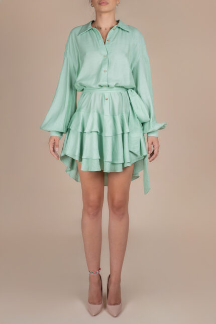 Rochie scurta cu volane din in Mint