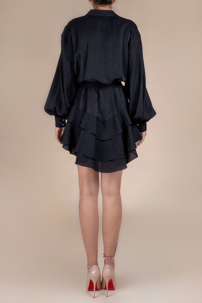 Rochie scurta cu volane din in Black - imagine 2