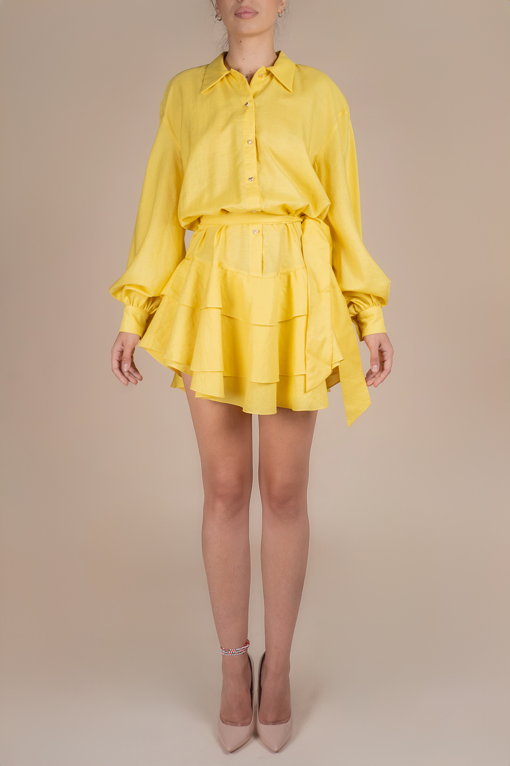 rochie-mini-in Rochie scurta cu volane din in Yellow - imagine 1