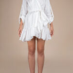 Rochie petrecuta cu mansete late si volan White