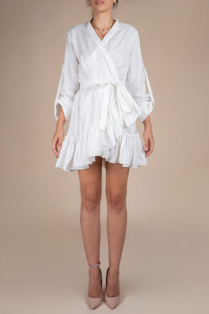 Rochie petrecuta cu mansete late si volan White