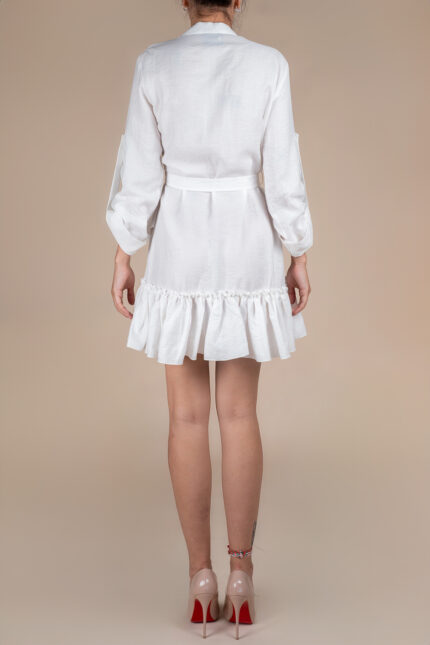 Rochie petrecuta cu mansete late si volan White - imagine 2