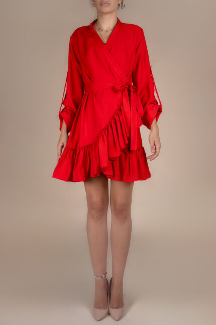 Rochie petrecuta cu mansete late si volan Red - imagine 3