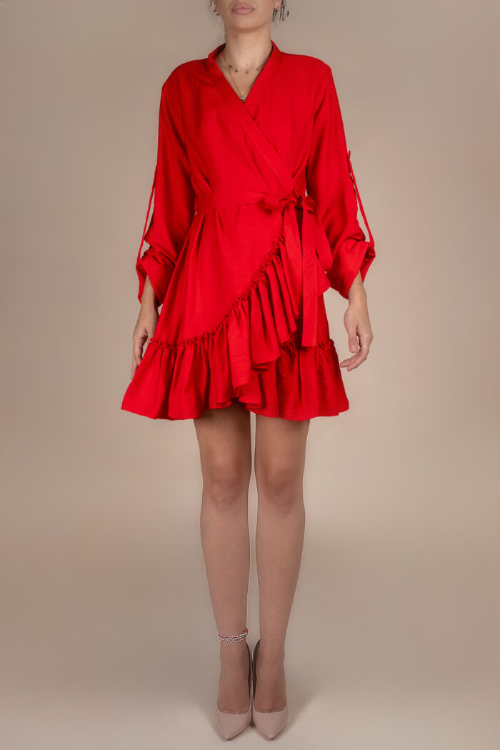 Rochie petrecuta cu mansete late si volan Red - imagine 3