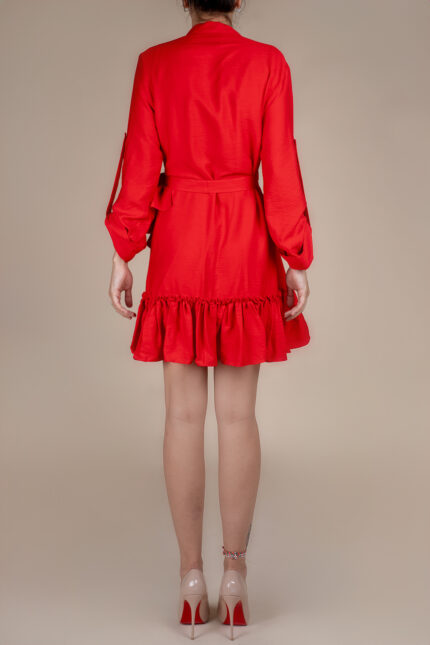 Rochie petrecuta cu mansete late si volan Red - imagine 4