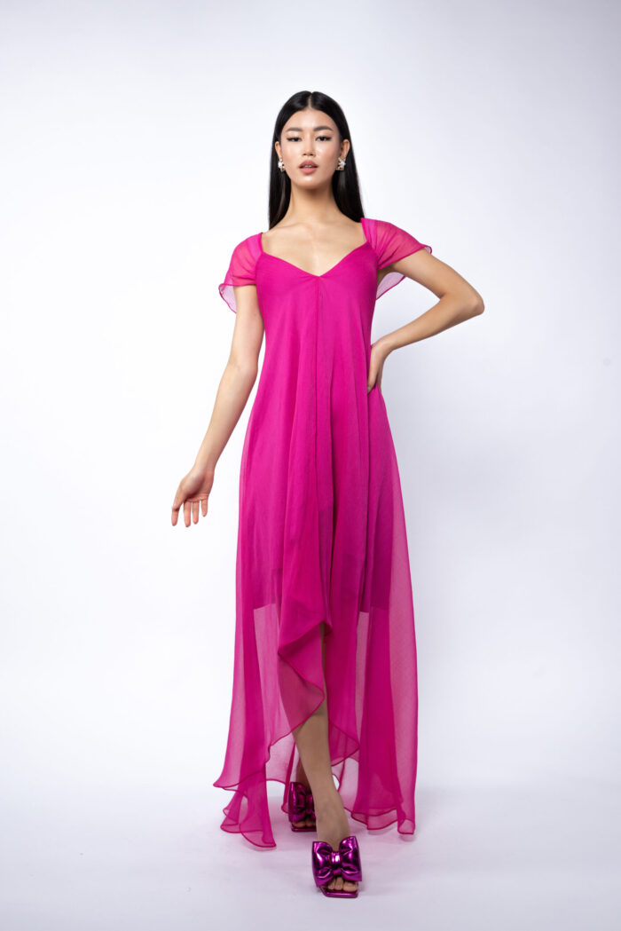 Rochie asimetrica lejera Fuchsia - imagine 2
