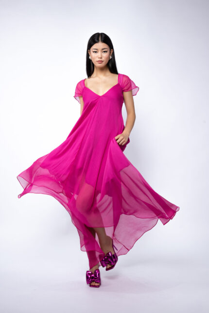 Rochie asimetrica lejera Fuchsia - imagine 3