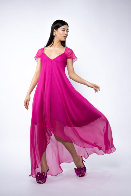 Rochie asimetrica lejera Fuchsia - imagine 4