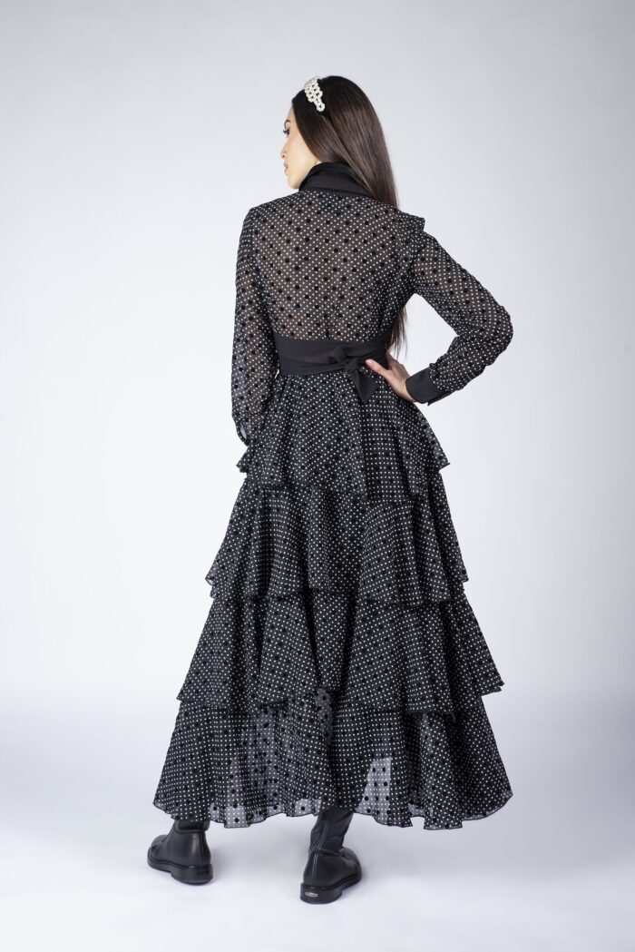 Rochie lunga cu volane ample si imprimeu polka dots - imagine 3