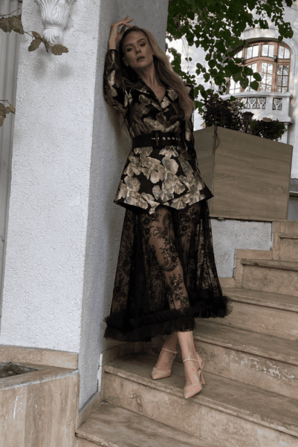 Sacou cu imprimeu editie limitata cu inele și umeri supradimensionați - imagine 5