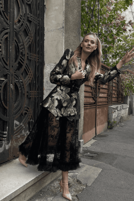 Sacou cu imprimeu editie limitata cu inele și umeri supradimensionați - imagine 3