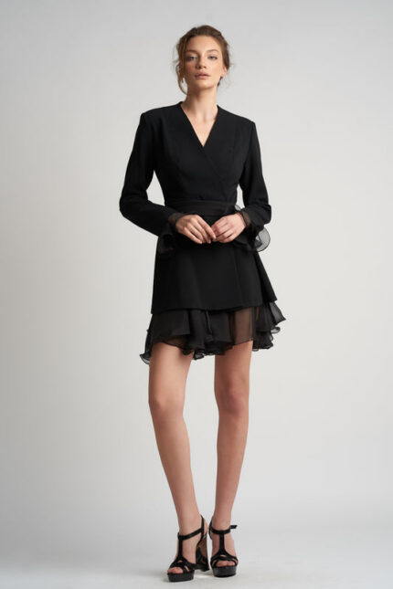 Rochie sacou cu volane din matase cu cordon - imagine 5