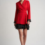 Rochie sacou cu volane din matase cu cordon