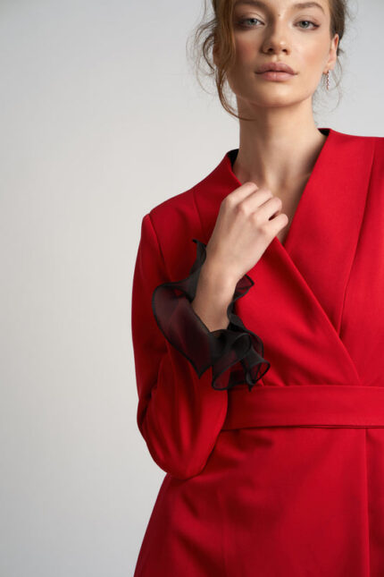 Rochie sacou cu volane din matase cu cordon - imagine 4