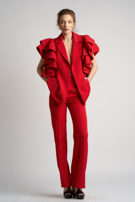 Sacou cu volane arhitecturale Red - imagine 4
