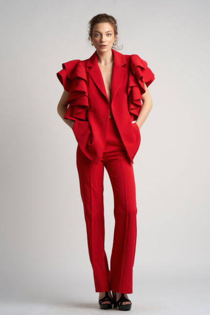 Sacou cu volane arhitecturale Red - imagine 5