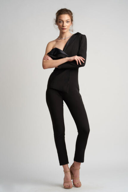 Salopeta asimetrica cu detalii satinate din matase - imagine 5