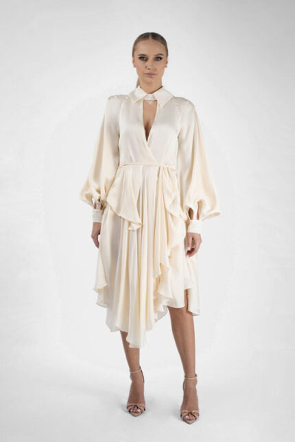 Rochie din matase cu decupaje la maneci - imagine 3