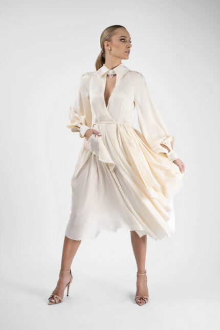 Rochie din matase cu decupaje la maneci - imagine 4