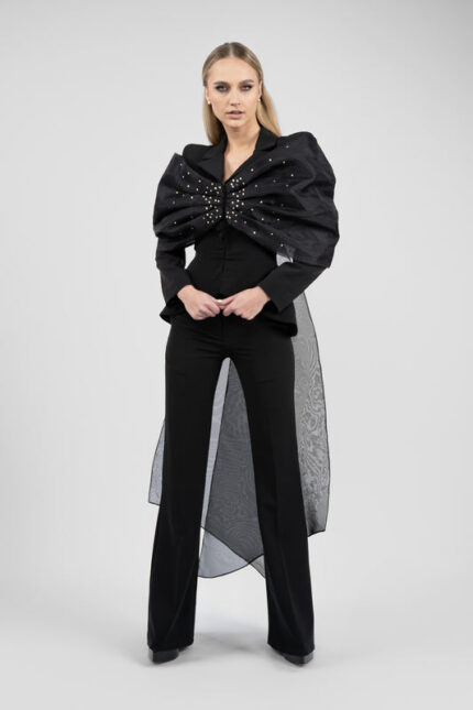 Sacou cu funda supradimensionata si trena din organza - imagine 3