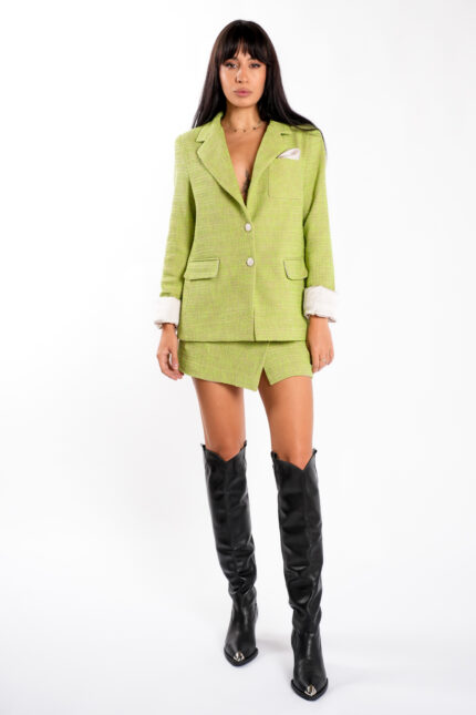 Fusta mini verde lime cu nasturi satinati - imagine 3