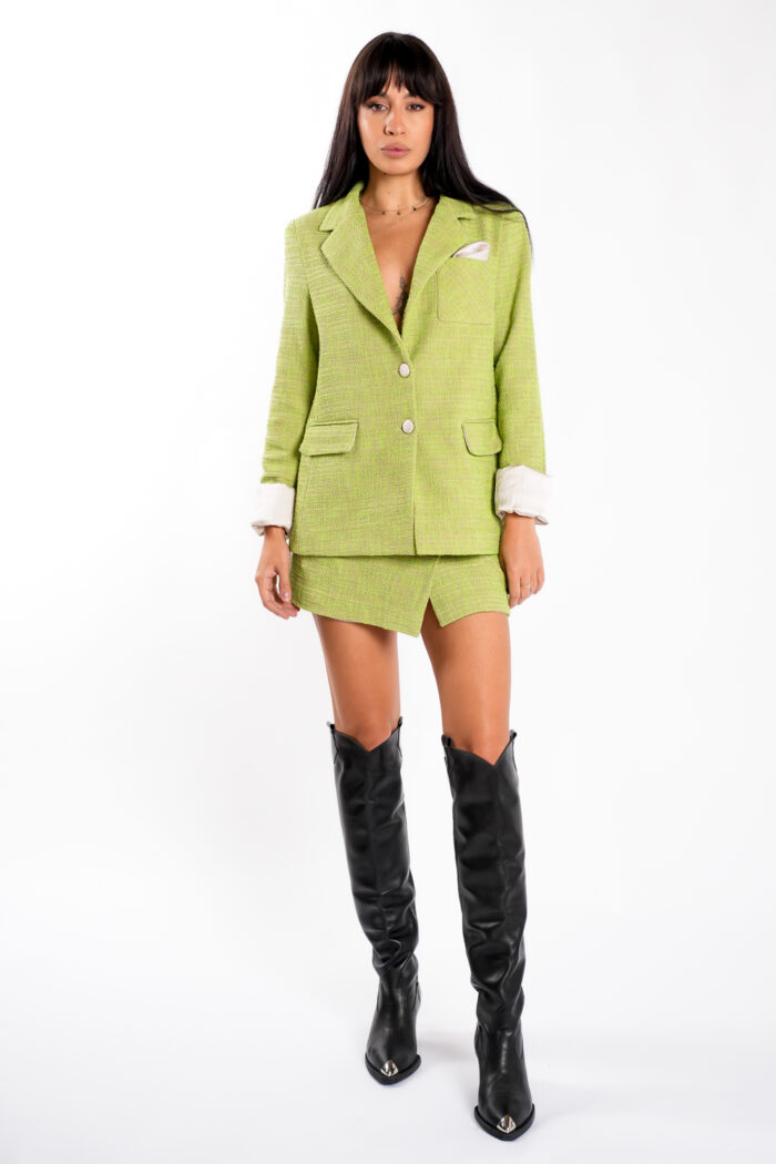 Fusta mini verde lime cu nasturi satinati - imagine 3