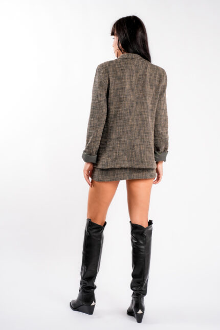 Fusta petrecuta din tweed  cappuccino - imagine 4