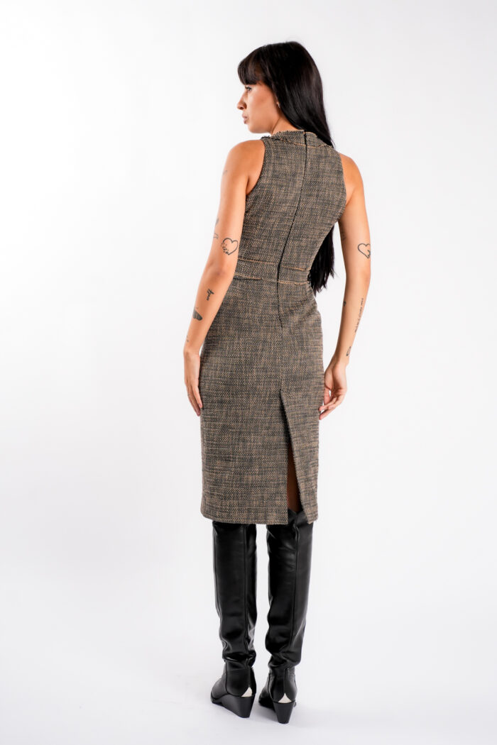 Rochie midi cambrata din tweed cappuccino - imagine 3