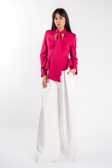 Sacou cu esarfe si talie structurata Fucsia - imagine 2