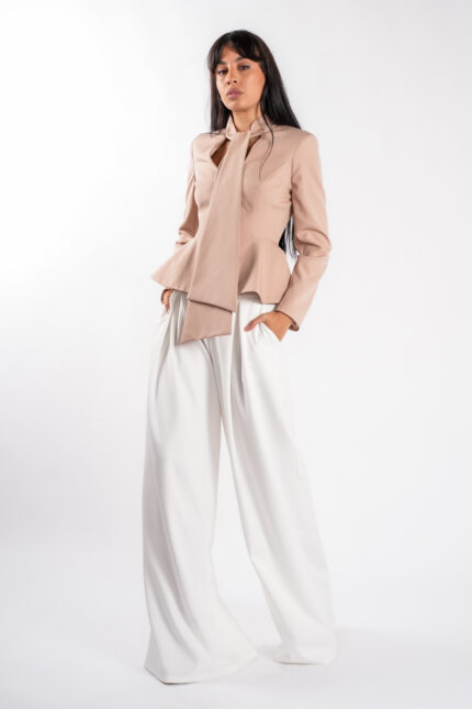 Sacou cu esarfe si talie structurata Nude - imagine 2