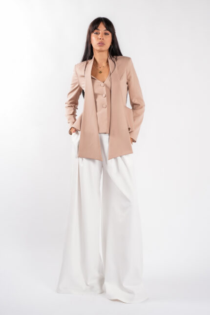 Sacou cu esarfe si talie structurata Nude