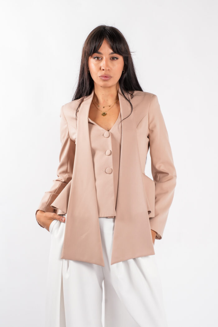 Sacou cu esarfe si talie structurata Nude - imagine 3