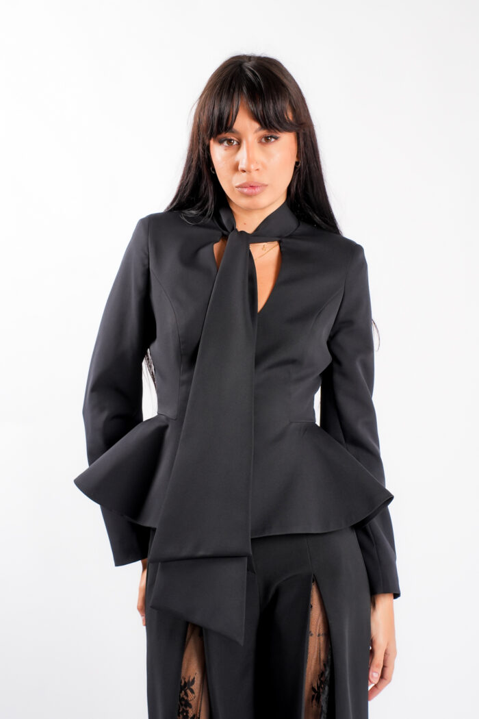 Sacou cu esarfe si talie structurata Black - imagine 3