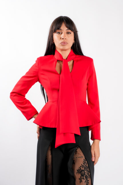 Sacou cu esarfe si talie structurata Red - imagine 2