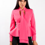 Sacou cu esarfe si talie structurata Pink