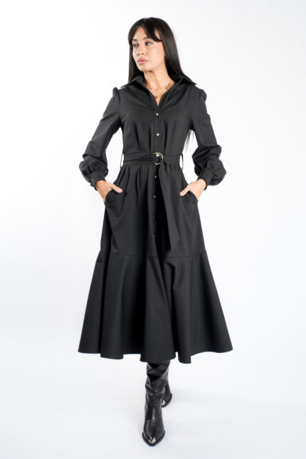 Rochie camasa cu cordon si fusta ampla