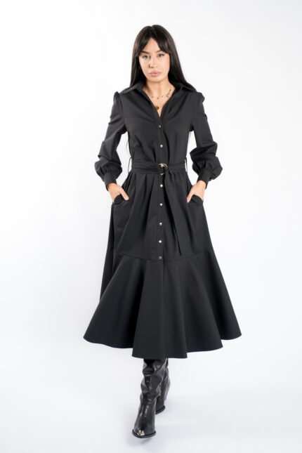 Rochie camasa cu cordon si fusta ampla - imagine 2