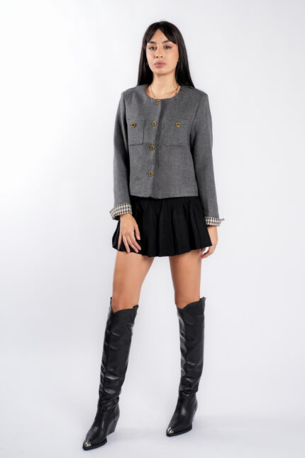 Jacheta Grey scurta cu nasturi aurii - imagine 2