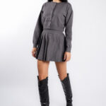 Compleu Dark Grey cu fusta plisata