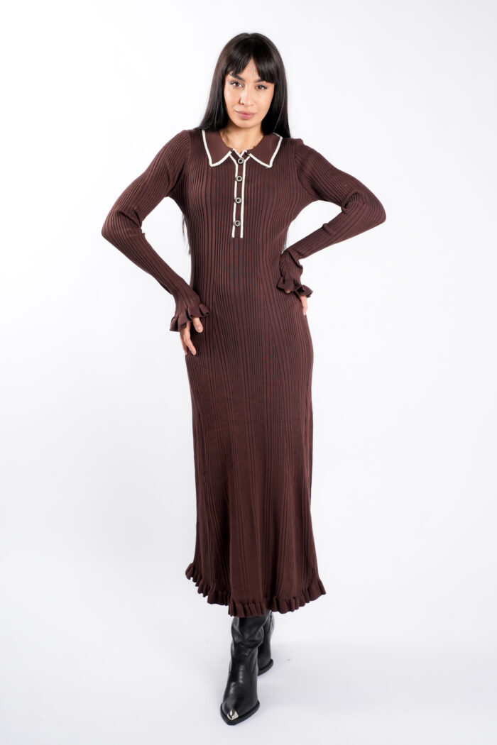Rochie midi Brown cu guler contrastant - imagine 3