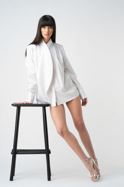 Camasa cu esarfa oversized white - imagine 2
