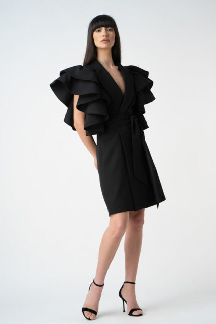 Rochie sacou cu volane supradimensionate - imagine 4