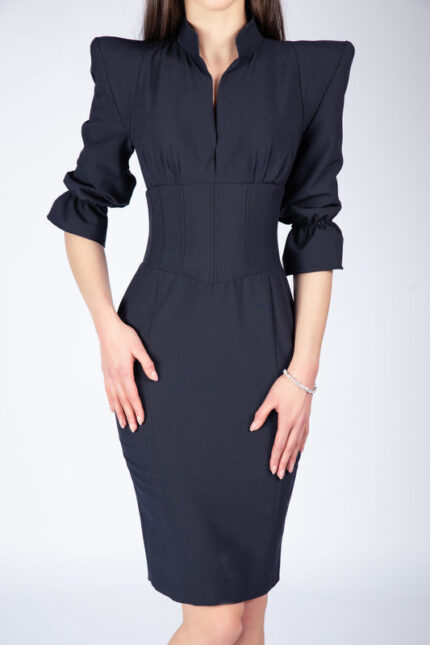 Rochie cambrata cu umeri structurati si detalii tip corset - imagine 2