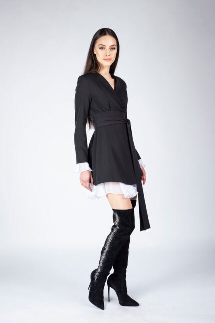 Rochie sacou cu volane din matase cu cordon - imagine 5