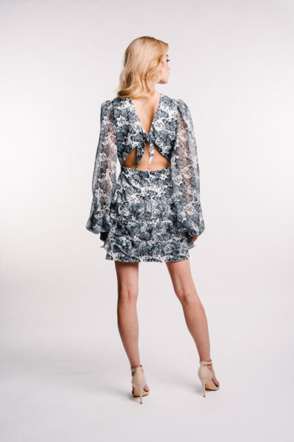 Rochie scurta cu volane si maneci bufante din matase - imagine 2