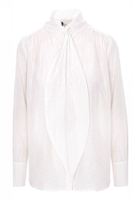 Camasa alba din shantung de matase cu esarfa oversized - imagine 3