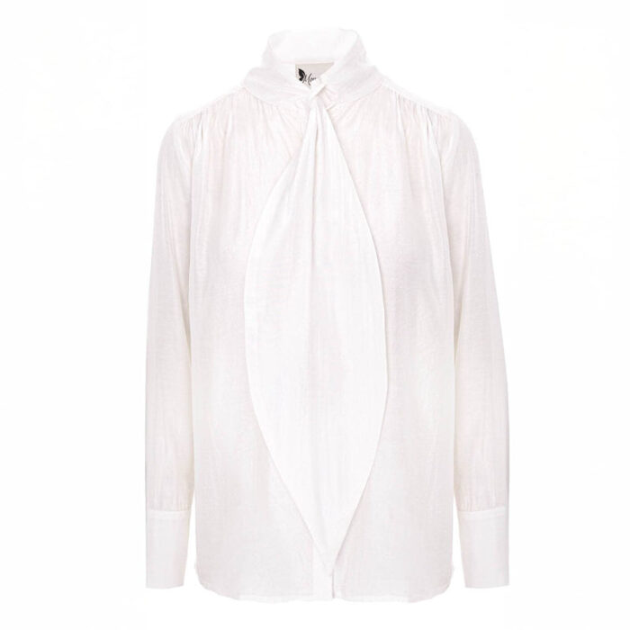 Camasa alba din shantung de matase cu esarfa oversized - imagine 3