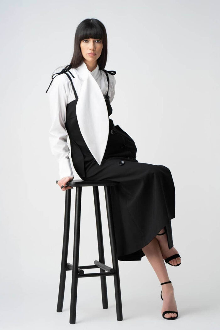 Sarafan negru midi cu buzunare laterale - imagine 5