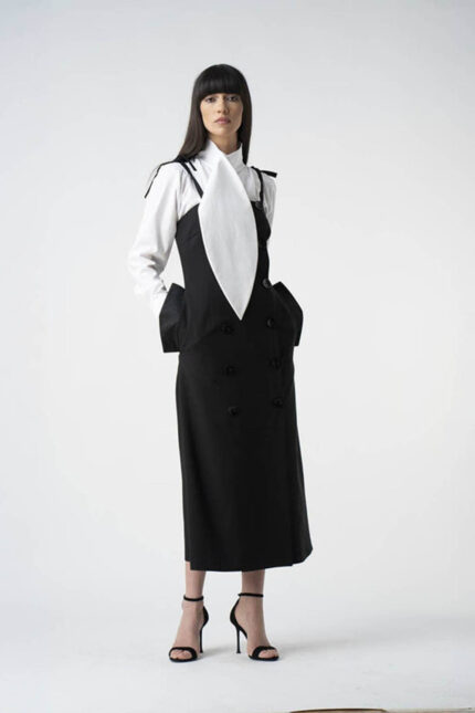 Sarafan negru midi cu buzunare laterale - imagine 3